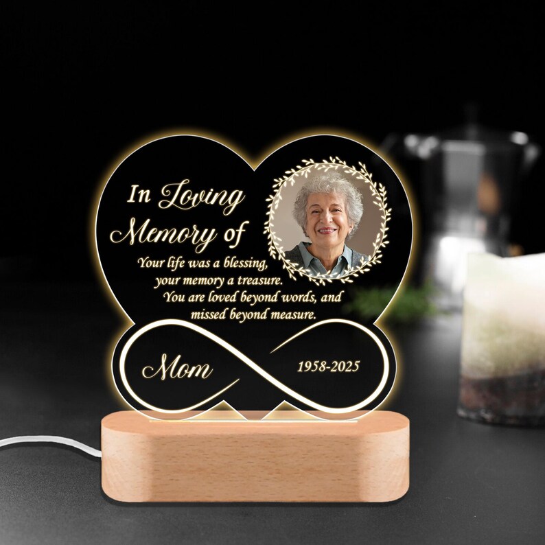 Personalized Memorial Heart Photo Night Light, Custom Photo Sympathy ...