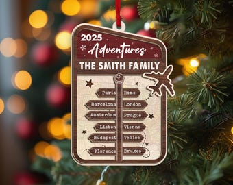 Personalized Travel Adventure Ornament, Custom Destination Ornament, Travel Keepsake, Christmas Gift for Travelers, Travel Gift