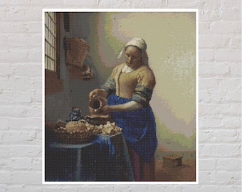 牛乳を注ぐ女のクロスステッチ図案、ヨハネス・フェルメール、オランダ