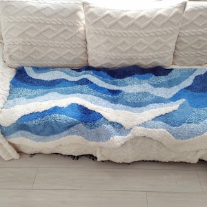 Welle Teppich für Schlafzimmer Ozean Thema Flauschiger Teppich für Wohnzimmer Rutschfeste Badematte Sea Themed Badezimmer Dekor Hand getuftet Blauer Teppich Einweihungsparty Geschenk