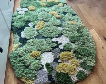 Mossy Rug Green Nature Inspired Rug for Living Room Rug Moss Bedroom Rug Green Rug for Dorm Housewarming Gift Mother's Day Grass Rug