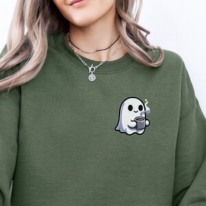 Cute Spooky Coffee Sweatshirt, Womens Ghost Sweatshirt, Spooky Season, Fall Coffee Lover Shirt, Halloween Party Shirt, Fall Graphic Shirt