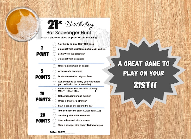 21st Birthday BAR SCAVENGER HUNT Bar Hopping Game Birthday Bar Crawl Etsy