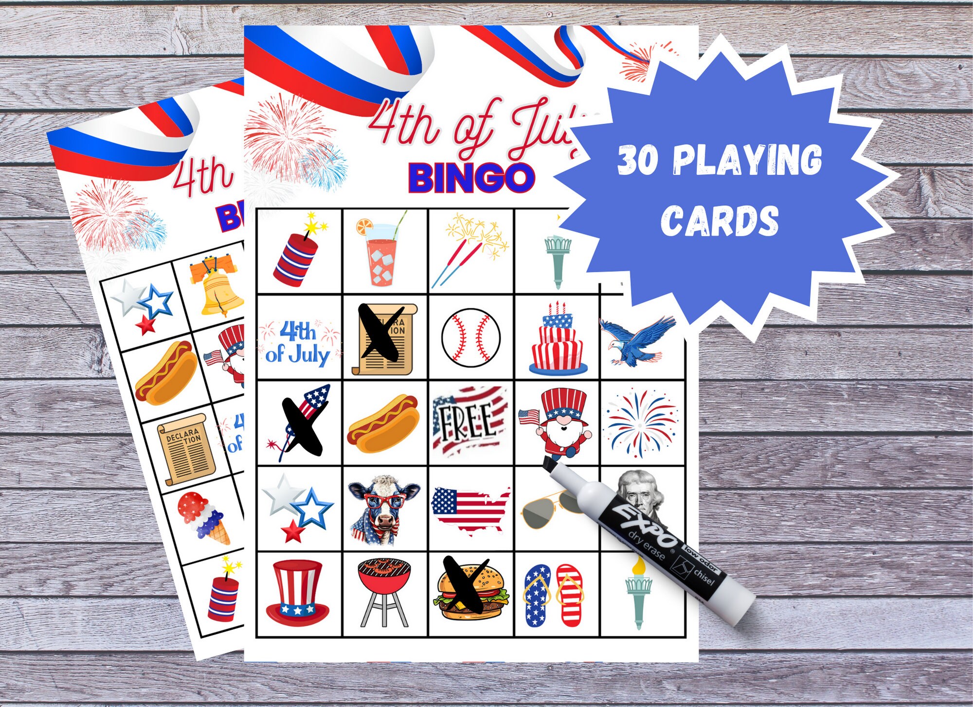 4th of July BINGO! 30 Printable Bingo Cards, Games for Kids and Adults ...