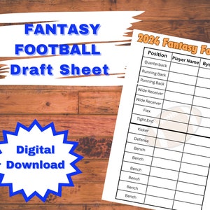 Fantasy Football Draft Sheet, Fantasy Football, Instant Download PDF