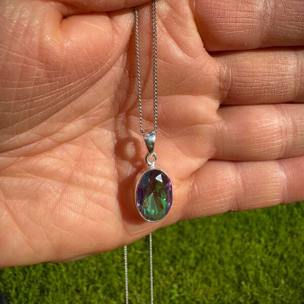 Mystic Topaz Faceted Pendant Necklace - 925 Sterling silver, Beautiful With Or Without Chain! OP1