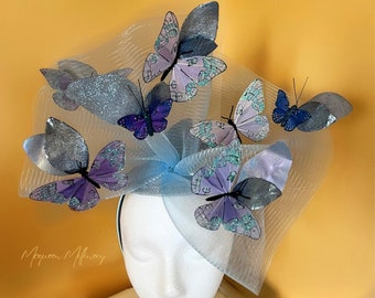 Kentucky Derby Fascinator Hut Babyblauer Fascinator Periwinkle Mini Hut mit Schmetterlingen