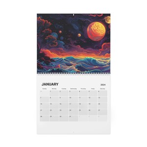 Sci-Fi and Fantasy Landscape 2024 Calendar - Psychedelic Colorful Hanging Wall Art