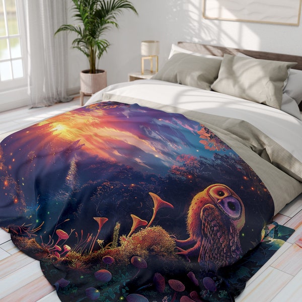 Stellar Canvas Cosmic Owl Arctic Fleece Blanket - Fantasy Landscape Warm Bedspread