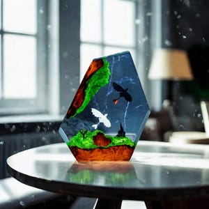 NEW HTTYD Dragon Couple Resin Lamp – Toothless & Light Fury Night Light, Fantasy Forest Scene Decor, Gift for How to Train Your Dragon Fans