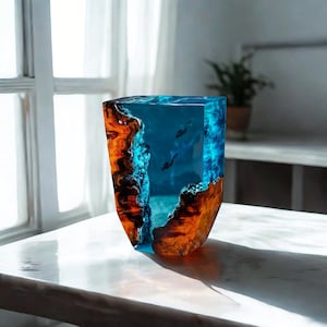 Ocean Divers Resin Lamp – Deep Sea Diver Light, Ocean Wave Wood Lamp, Unique Nautical Home Decor, Gift for Scuba Lovers & Ocean Enthusiasts