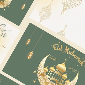 NIEUW Eid Mubarak digitale kaartbundel | Eid-wenskaarten Voor- en achterkant | Digitale downloadbundel met 2 kaarten | Eid al-Fitr | Eid Al-Adha, 1446/2025,