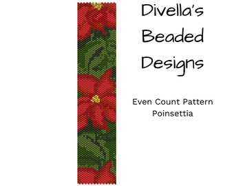 Poinsettia Pattern,  Peyote Bracelet Pattern, Christmas Peyote Pattern,