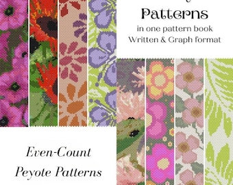 Floral Peyote Stitch Pattern Bundle – 8 Even Count Peyote Patterns, Digital Download