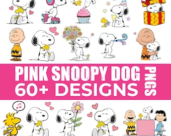 Pink Snoopy Dog Clipart PNG Bundle • Kawaii Cartoon Characters (Digital Download)