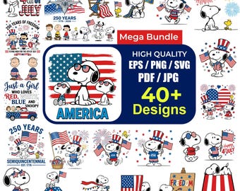 Snoopy Patriotic USA 250th Anniversary PNG, 4th of July Sublimation Design (Digital Download)