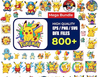 800+ Pokémon PNG Bundle Gen 1 to 4: Transparent PNG, Pikachu Art, Unique Designs (Digital Download)