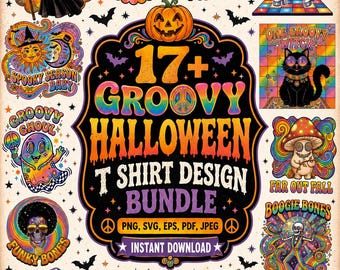 Groovy Halloween PNG Bundle, Retro 70s Disco Shirt Designs, Sublimation Graphics (Digital Download)