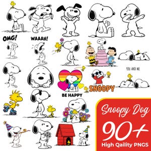 Snoopy Dog PNG Bundle, Cartoon Clipart, Vintage Style Sublimation Design (Digital Download)