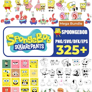 Sponge Bob Clipart Bundle, Ocean Birthday Party PNG, Cake Toppers, Svg files, T-Shirt Designs, Retro Cartoon Vinyl Stickers for Kids & Teens