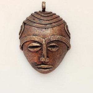LARGE Brass African pendant, Ashanti mask, Ghana pendant