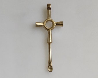 Ethiopian brass ear pick pendant, Ethiopian pendant, golden pendant