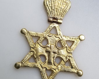 Ethiopian Star of David pendant, brass pendant, Lion of Judah pendant, hinged pendant