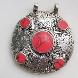 Afghan pendant, red pendant, Turkmen pendant