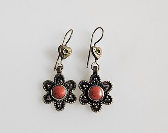 Afghan earrings, Red earrings, kuchi earrings