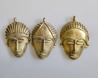 3 Large African mask, brass mask pendant