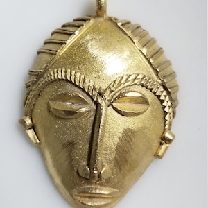 LARGE Brass African pendant, brass pendant, African pendant, Ashanti mask, Ghana Ashanti pendant