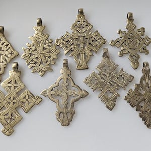 8 Brass Ethiopian Coptic Cross Pendants: Handmade Charms