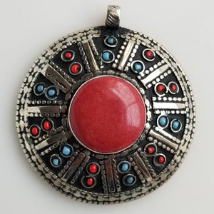 Afghan pendant, kuchi pendant, red pendant, silver pendant, handmade pendant