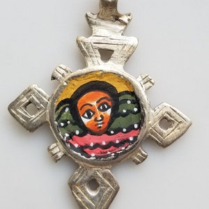 Ethiopian hand painted icon pendant, Ethiopian angel pendant