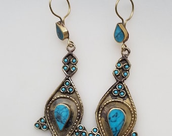 Afghan earrings, Kuchi earrings, long earrings