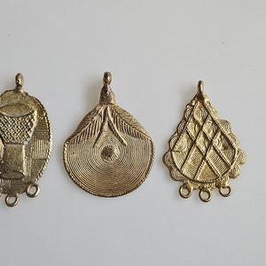 SALE - 3 Brass African pendants, Lost wax pendants, Ashanti pendant