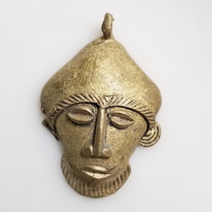 Medium Brass African pendant, Ashanti mask, African mask pendant