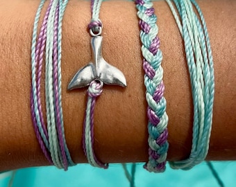 Whale Bracelet Stack Set | Boho Surfer Look | Beach Accessories | Wax Cord Waterproof Adjustable Jewelry | Gift for Her | Coastal Style FL