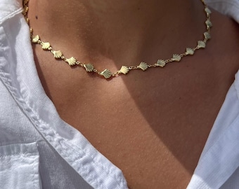 Gold Seashell Chain Necklace | Waterproof Boho Surfer Jewelry | Ocean Gift for Her | Coastal Beach Accessories | Perfect for Necklace Stack