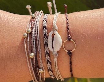 Kahlua Bracelet Stack Set | Boho Surfer Look | Beach Accessories | Wax Cord Waterproof Adjustable Jewelry | Gift for Her | Coastal Style FL