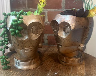 Rusted  C3PO Planter succulents air plants  terrarium decor threepio