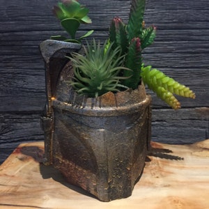 Rusted Boba Fett Helmet Planter succulents air plants  terrarium decor