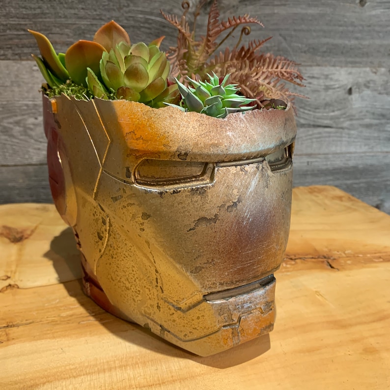 Rusted Ironman Helmet Planter Succulents Air Plants Terrarium Etsy