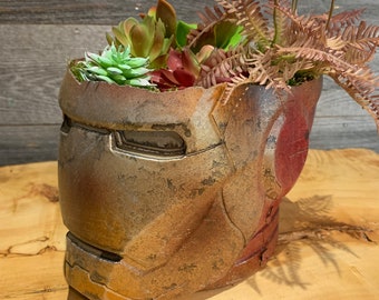 Rusted Ironman   Helmet Planter succulents air plants  terrarium decor Avengers
