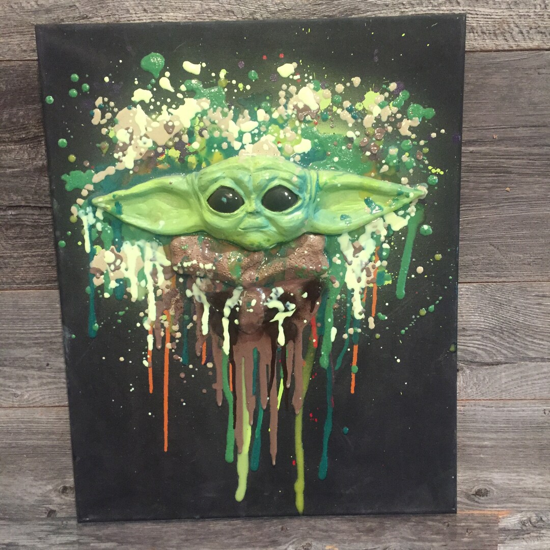 graffiti art スターウォーズ　ヨーダ(手描き)美品 3D Graffiti Baby Yoda Painting Resin Drip Wall Art Star Wars