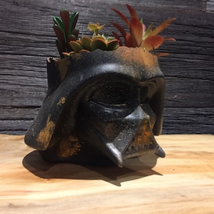 Rusted Darth Vader Helmet Planter succulents air plants  terrarium decor