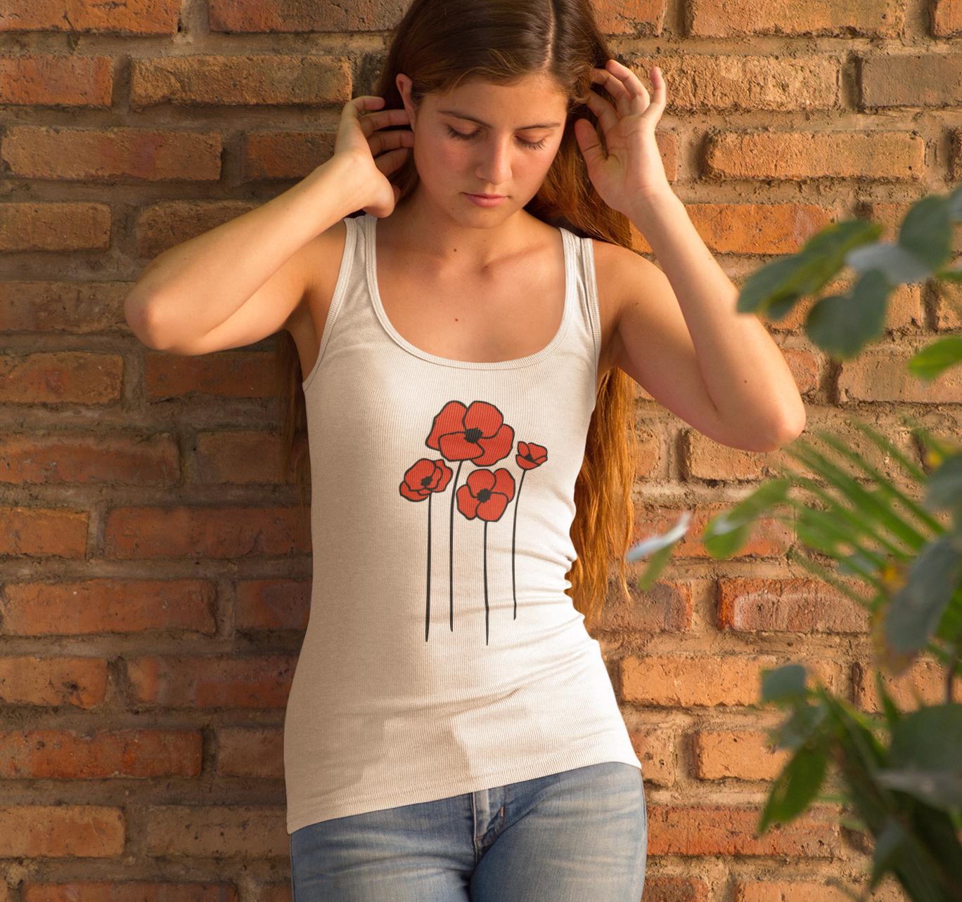 Poppies Women's Tank Top, Floral Sleeveless Shirt, Spring Flower