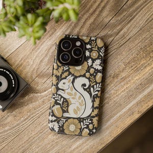 Whimsical Squirrel Floral Pattern Cell Phone Case | Botanical Folk Art Acorn Leaves Design, Iphone Google Pixel Samsung Cases Matte Finish