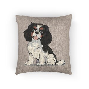 Tricolor Cavalier King Charles Spaniel Dog Woven Pillow Square Decorative Throw Cushion Home Decor Puppy Dogs Pet Lover Gift