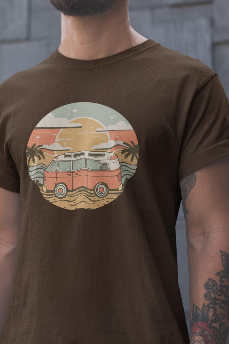 Vintage Van Dreams Nomad Campervan Vanlife Sunset T-shirt Unisex Mens Womens Heavy Cotton Graphic Tee Camping Apparel zdjęcie 9